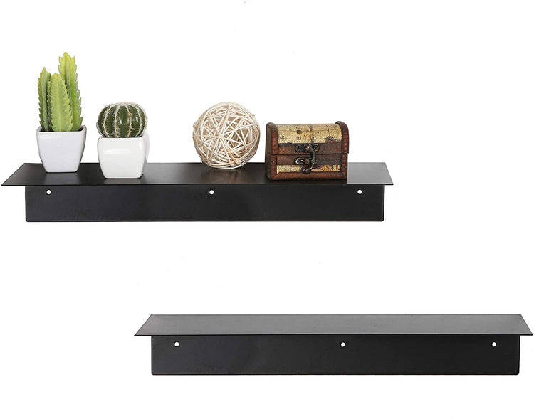 Set of 2, Wall Mounted Modern Black Metal Floating Display Shelf-MyGift