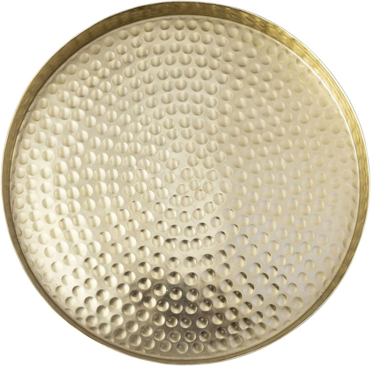 Hammered Brass Round Tray, Aluminum Plated Serving Display Platter, Centerpieces and Vanity Tray-MyGift
