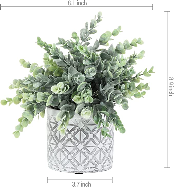 Artificial Plants in Concrete Pot Fake Potted Plants for Home Living Room Office Décor, Artificial Potted Eucalyptus Boxwood Plant Faux Greenery-MyGift