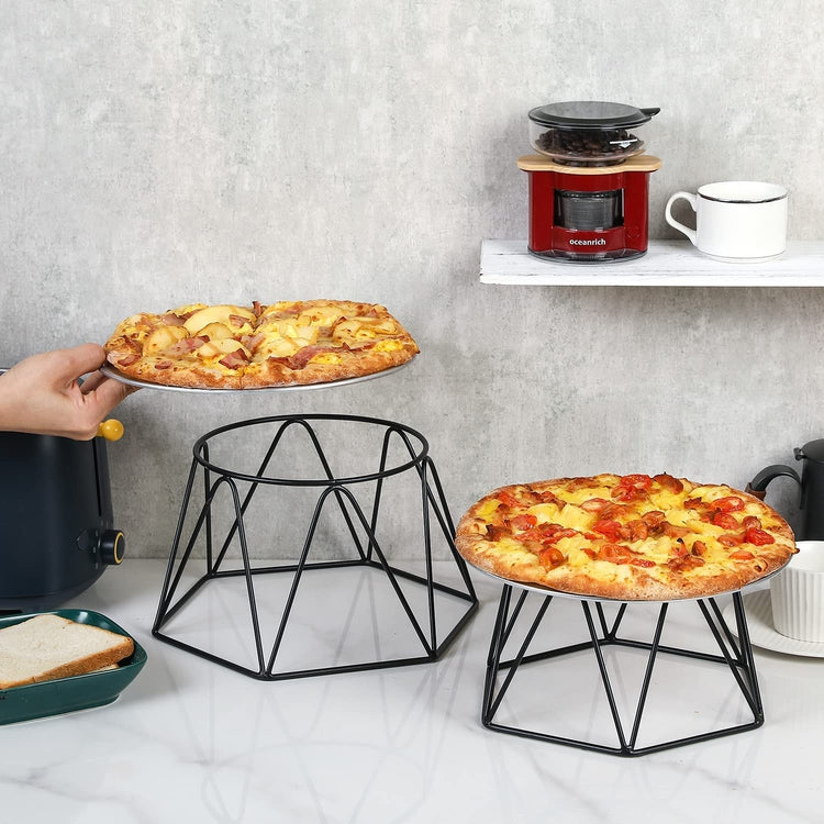 Black Metal Pizza Pan Riser Stands, Tabletop Food Platter Display