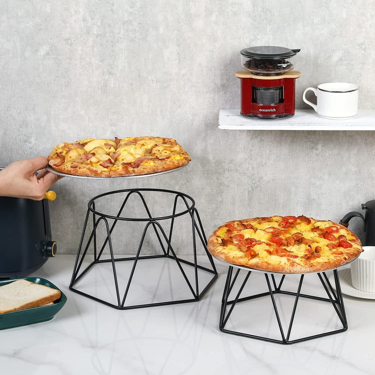 Set of 2, Black Geometric Tabletop Restaurant Pizza Pan or Oyster Tray Food Display Riser Server Stand-MyGift