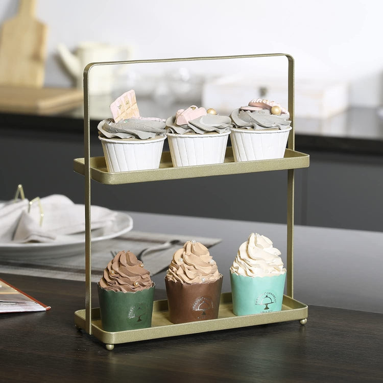 2 Tier Brass Metal Wire Cupcake Stand, Decorative Dessert and Appetizer Display Tray-MyGift