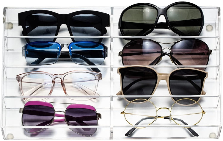 Clear Acrylic Tabletop Sunglasses and Eyeglasses Storage Display Case Tray with 8 Compartment Slots-MyGift