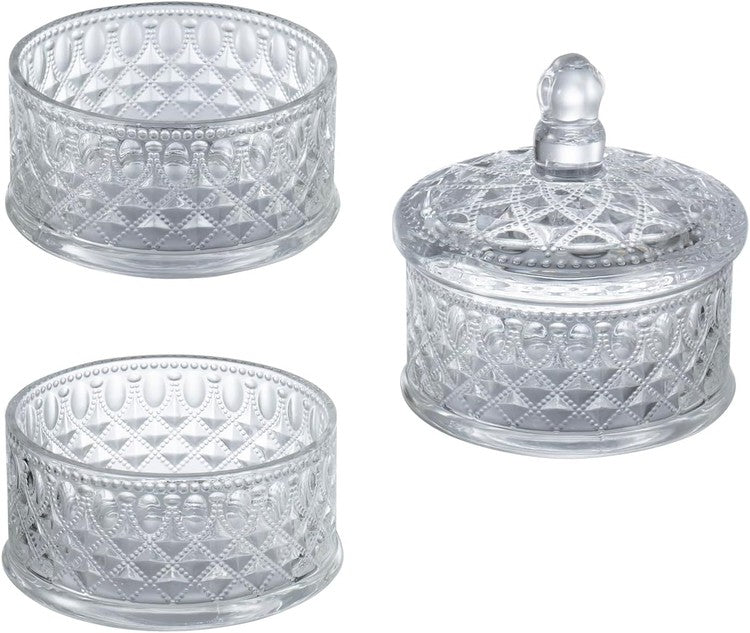 3 Tier Vintage Embossed Diamond Cut Pattern Clear Glass Stacking Storage Container, Candy Dish-MyGift