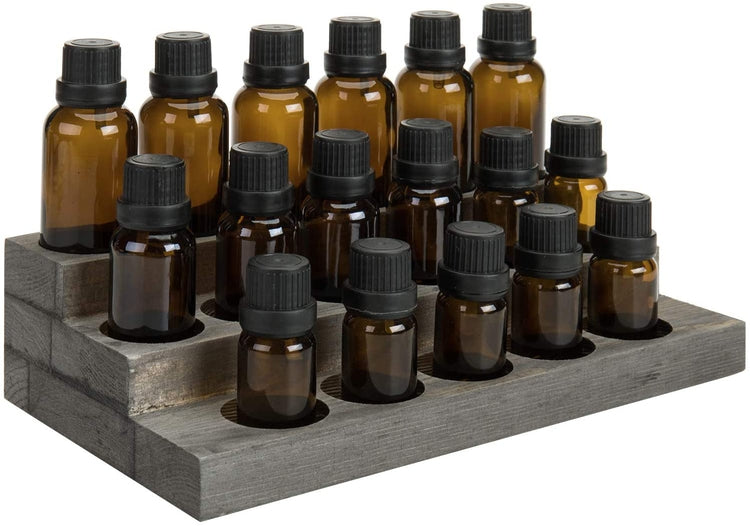 3-Tier, Vintage Gray Wood 17-Bottle Essential Oil Display Stand-MyGift