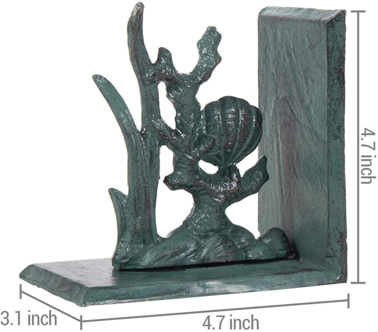 Coral Reef Bookends, Decorative Vintage Blue Cast Iron Ocean Under the Sea Design Book Holder-MyGift
