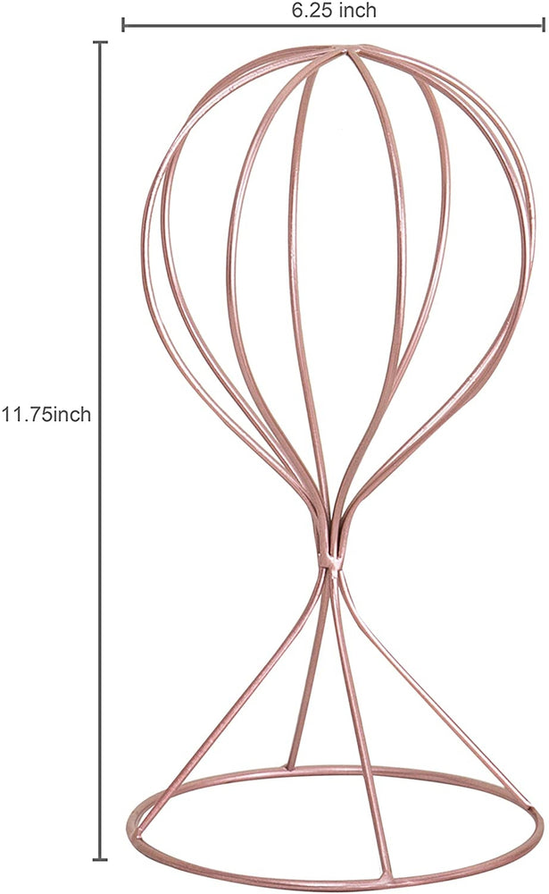 Set of 2, Modern Rose Gold-Tone Wire Design Metal Hat, Cap & Wig Rack Display Stands-MyGift
