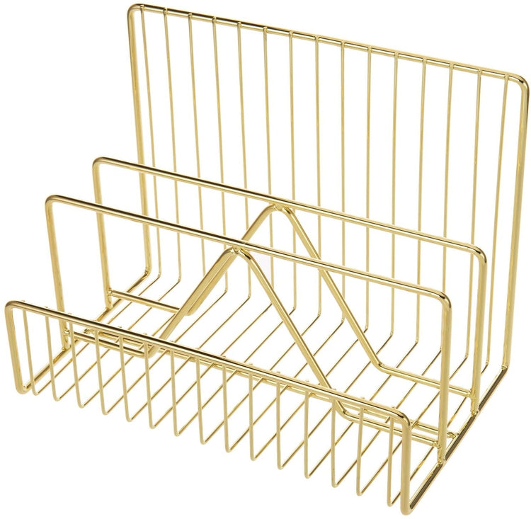3-Slot Modern Brass Wire Desktop Mail Sorter, Metal Letter Organizer Rack-MyGift