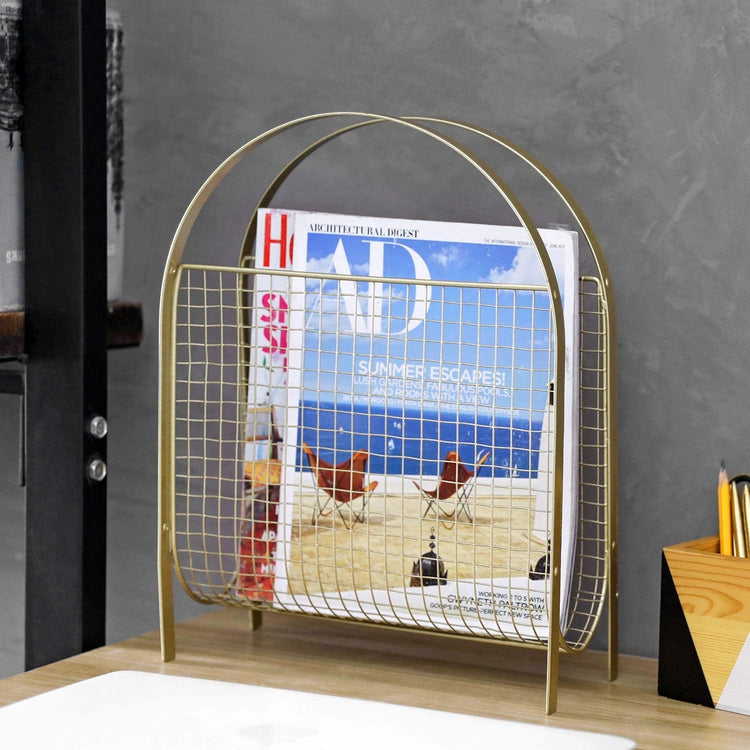 Brass Tone Metal Freestanding Magazine Organizer Holder Rack-MyGift