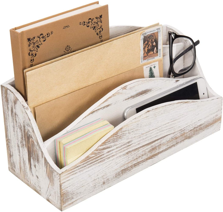 Whitewashed Wood Desktop 3-Slot Mail & Document Sorter, Vintage-Inspired-MyGift