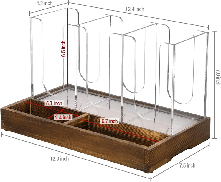 Coffee Station Organizer with 3-Slot Cup or Lid Holders and Multiuse Tray, Clear Acrylic Breakfast Caddy-MyGift