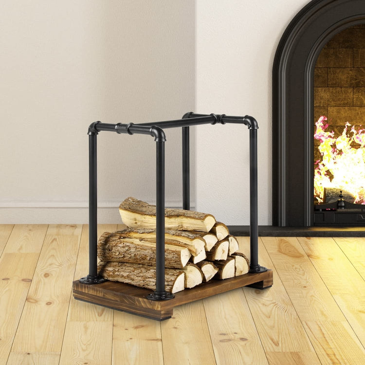 Fireplace Log Lumber Pile Holder Storage Stand, Wood Compact Firewood Rack-MyGift