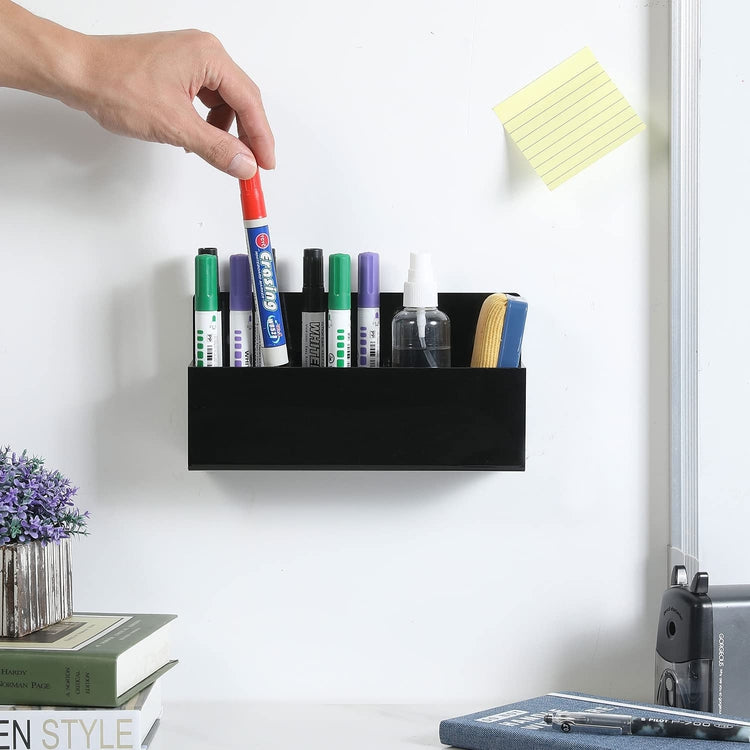 Black Acrylic Wall Mounted Office Supplies Holder, Whiteboard Accessories Rack for Dry Erase Markers and Erasers-MyGift