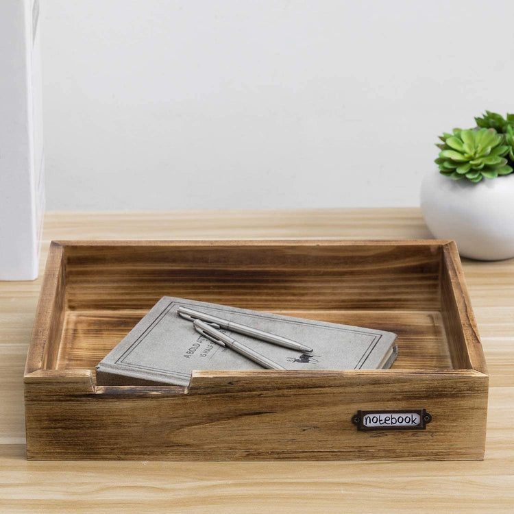Stackable Wood Desktop Organizer, Document & Paper Tray with Metal Label Holder-MyGift