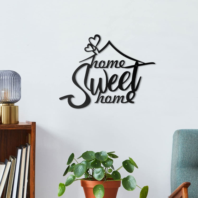 3-D Wall Art, Matte Black Home Sweet Home Metal Cutout Sign Wall Decor for Living Room, Kitchen, Family Room or Entryway-MyGift