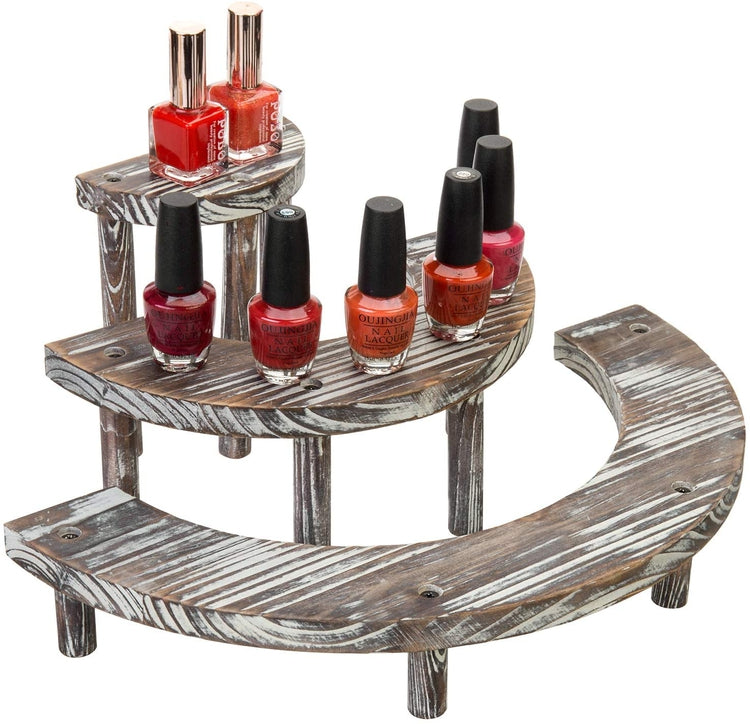 3 Tier Rustic Torched Wood Semicircle Cupcake Stand Display Risers-MyGift