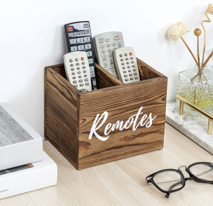Weathered Remote 2 Slot Weathered Gray Wood Remote Control Holder Caddy, Media Storage ...