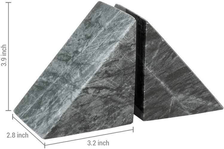 Set of 2, Black Marble Bookends, Decorative Heavy Stone Triangle Design Geometric Non-Slip Book Stopper Bookends-MyGift