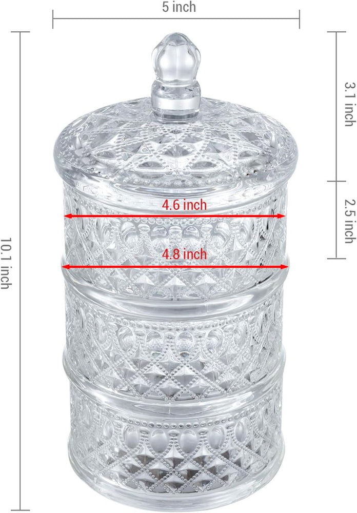 3 Tier Vintage Embossed Diamond Cut Pattern Clear Glass Stacking Storage Container, Candy Dish-MyGift