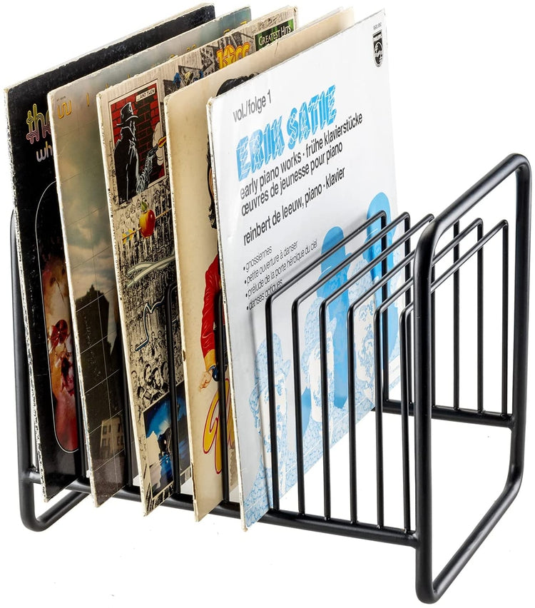 Industrial Style Black Metal Vinyl Record Album 2-Way Storage Organizer Rack, Wire Turntable Media Basket-MyGift