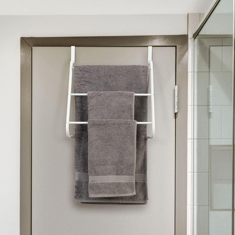 Towel Rail Bathroom Door Towel Hanger Over The Door Bath Towel Holder White Metal 3-Tiered Bars Over-The