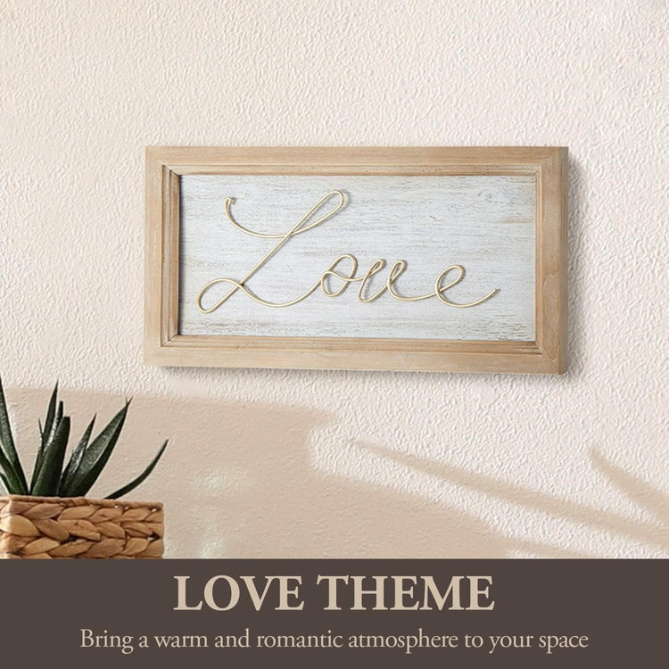 Wall Mounted Framed Love Vintage Wood/Brass Tone Metal Decorative Plaque-MyGift