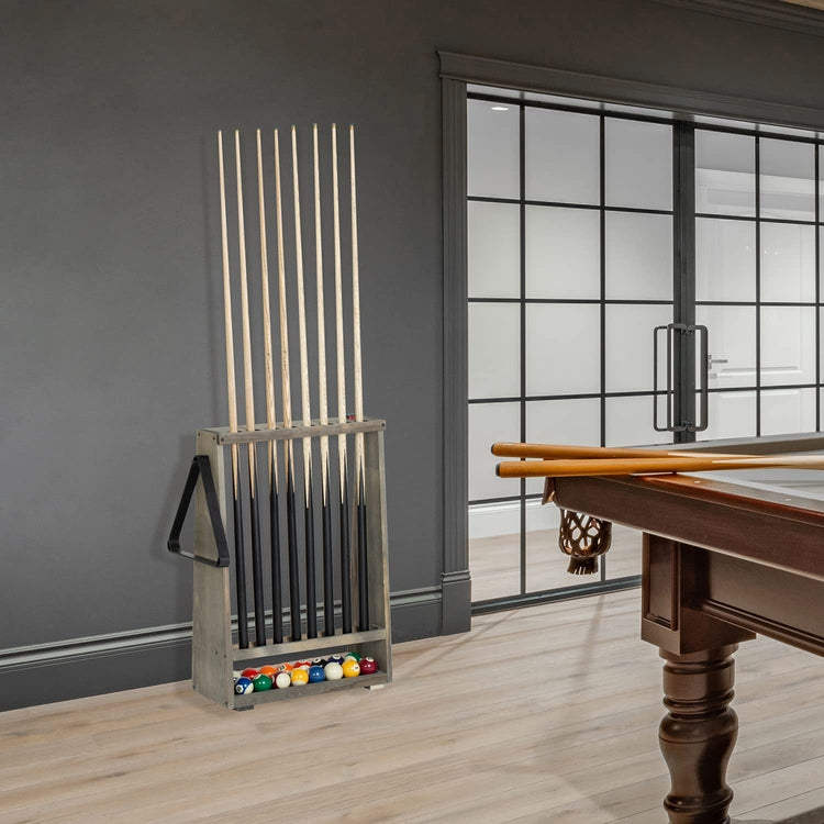 MyGift Wall Mounted Vintage Gray Wood Pool Cue Stick Holder, Billiard Accessory Hanging Storage... MyGift Wall Mounted Vintage Gray Wood Pool Cue Stick Holder, Billiard Accessory Hanging Storage...