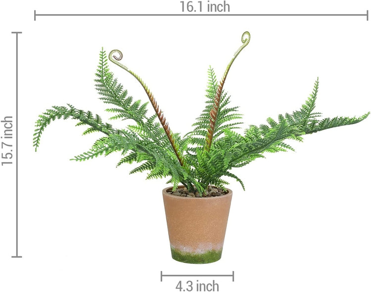 Tabletop Faux Macho Fern Plant Artificial House Plants in Decorative Terracotta Design Pot with Rock Fillers-MyGift