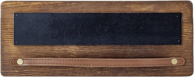 Burnt Wood Wall Mounted Chalkboard and Sunglasses Holder Rack with Brown Leatherette Hanging Rail-MyGift