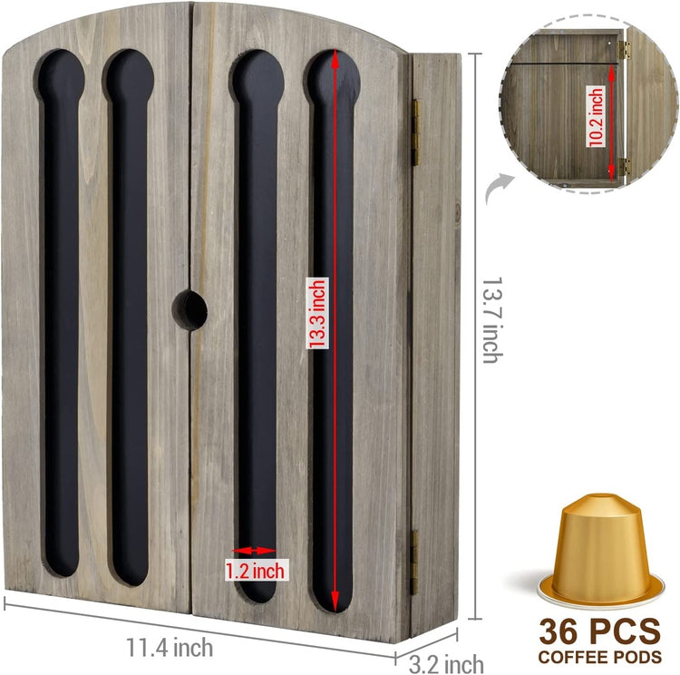 Gray Wood Wall Mounted Nespresso Coffee Pod Holder with Magnetic Door Panel, Storage Cabinet for Capsule Sleeves-MyGift