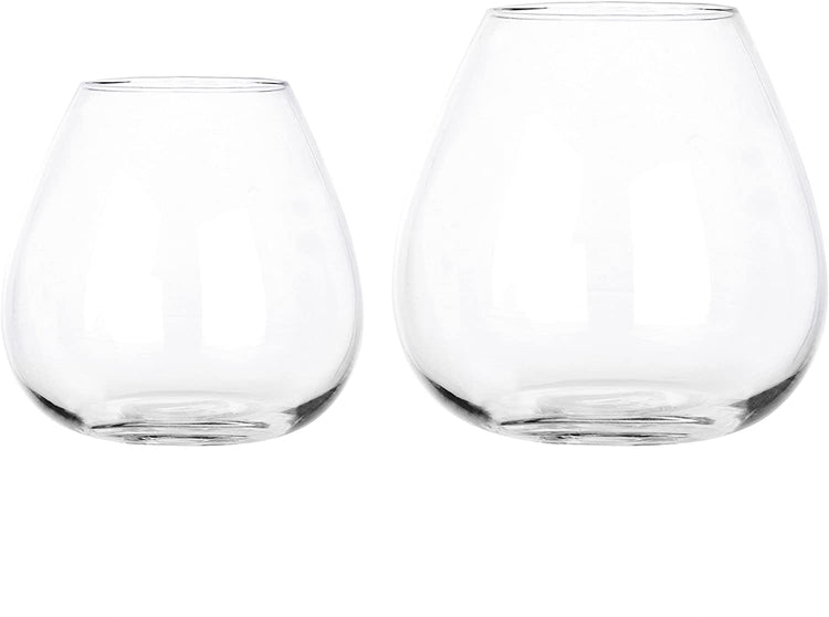 Set of 2, Decorative Round Clear Glass Plant Terrariums, Ornament Display Flower Vases-MyGift