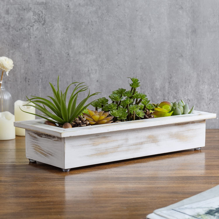 window box with succulents Whitewashed Wood Tabletop Window Box Trough Planter, Includes DIY Arti – MyGift