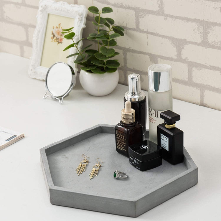 Modern Gray Concrete Hexagonal Decorative Display, Bathroom Vanity Tray-MyGift