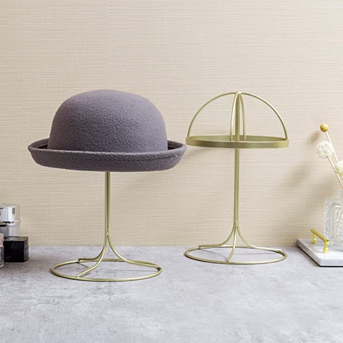 Modern Gold Wire Metal Tabletop Hat Display Stands Holders with 6.5 inch Dome, Set of 2-MyGift