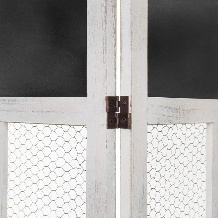 3Panel White Distressed Room Divider with Chicken Wire and Chalkboard