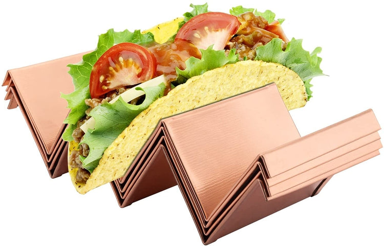 Set of 4, Copper Stainless Steel Taco Holder Tray-MyGift