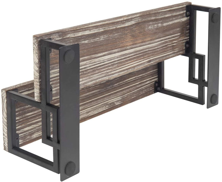 2-Tier Torched Wood and Metal Dessert Display Riser-MyGift