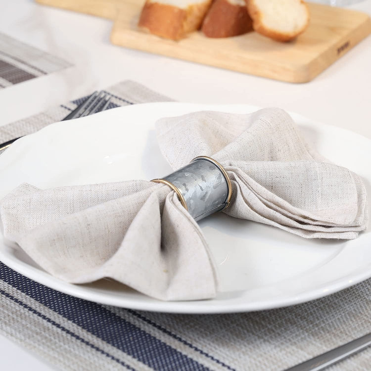 Farmhouse Napkin Rings, Rustic Galvanized Metal Dining Napkin Rings with Brass Tone Rim-MyGift