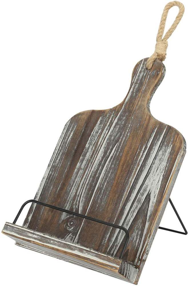 Torched Wood Cutting Board Design Cookbook Stand w/ Rustic Hanging Rope-MyGift