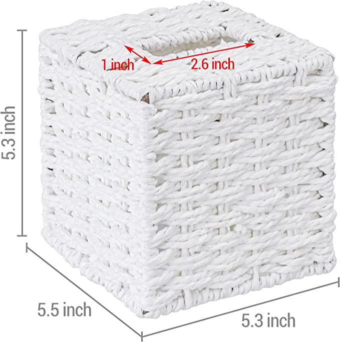 Tissues Holder with Open Bottom Design, Decorative White Square Tissue Box Cover-MyGift