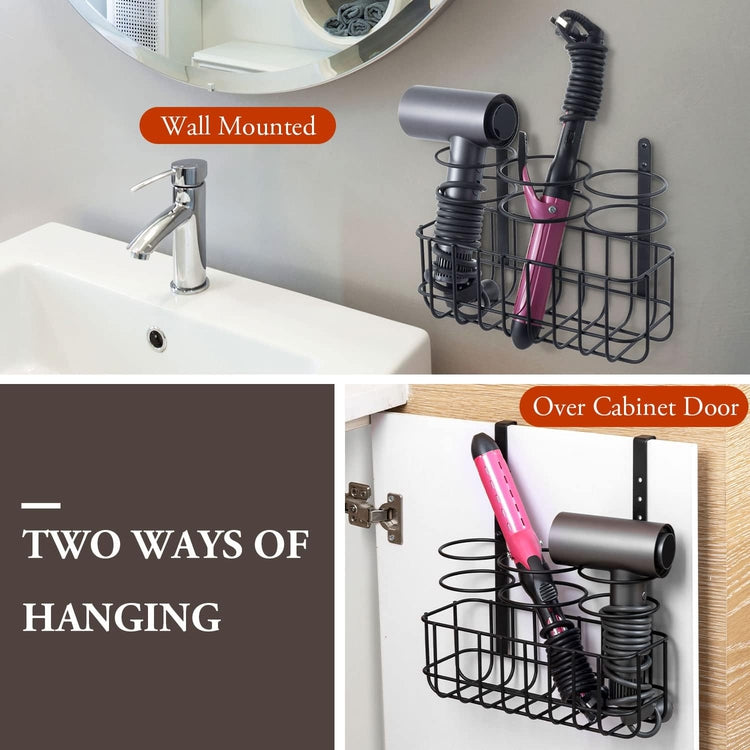 Hair Styling Adjustable Over Cabinet or Wall Mounted Black Metal Wire Rack for Blow Dryer Straightener Curling Iron-MyGift