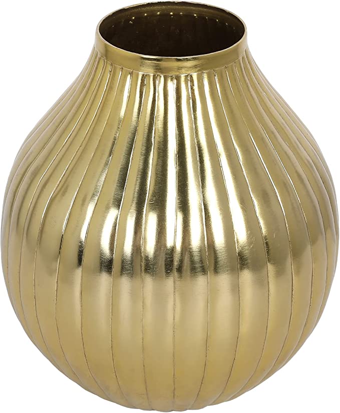 Vintage Vase for Flowers, Brass Tone Metal Tapered Round Decorative Planter Vase-MyGift