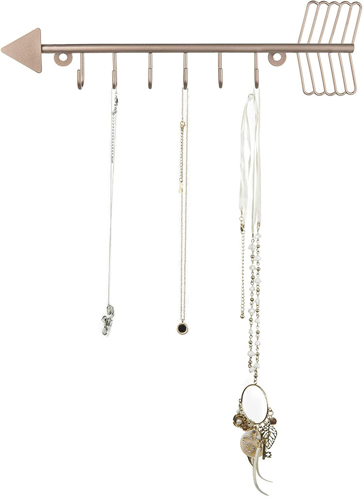 6-Hook, Rose Gold-Tone Arrow-Shaped Necklace Rack, Key Holder-MyGift