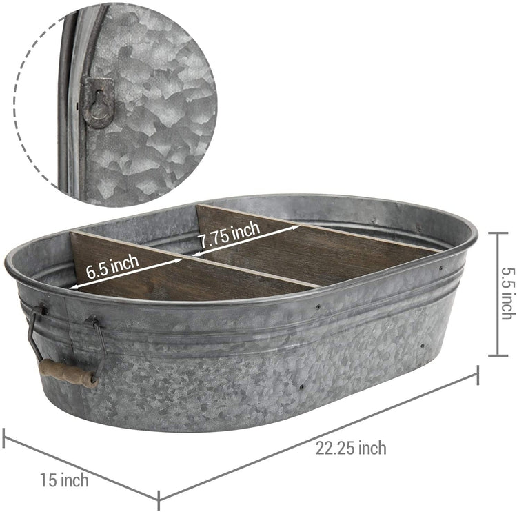 Galvanized Metal Tub Wall Mounted Wooden Display Shelves-MyGift