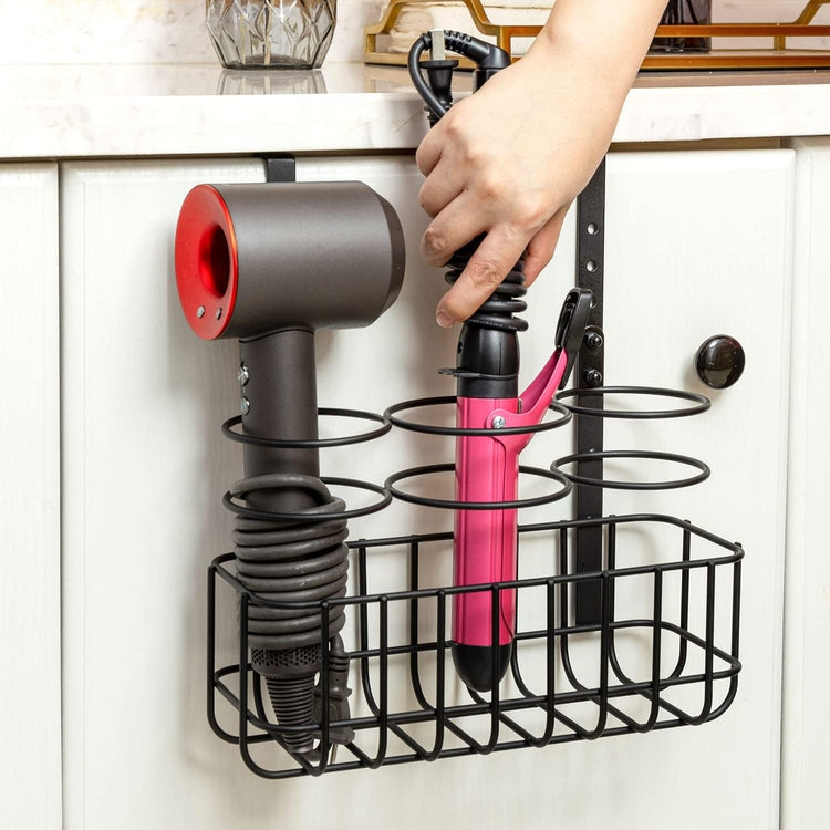 Hair Styling Adjustable Over Cabinet or Wall Mounted Black Metal Wire Rack for Blow Dryer Straightener Curling Iron-MyGift