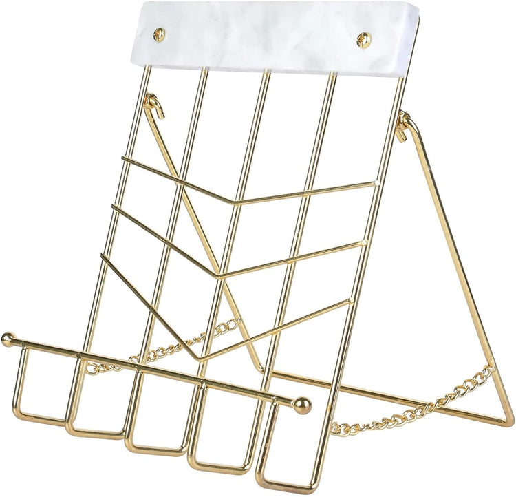 Cookbook Stand Metal Brass Tone Wire and White Marble Decorative Kitchen Modern Cookbook Holder Recipe Stand-MyGift