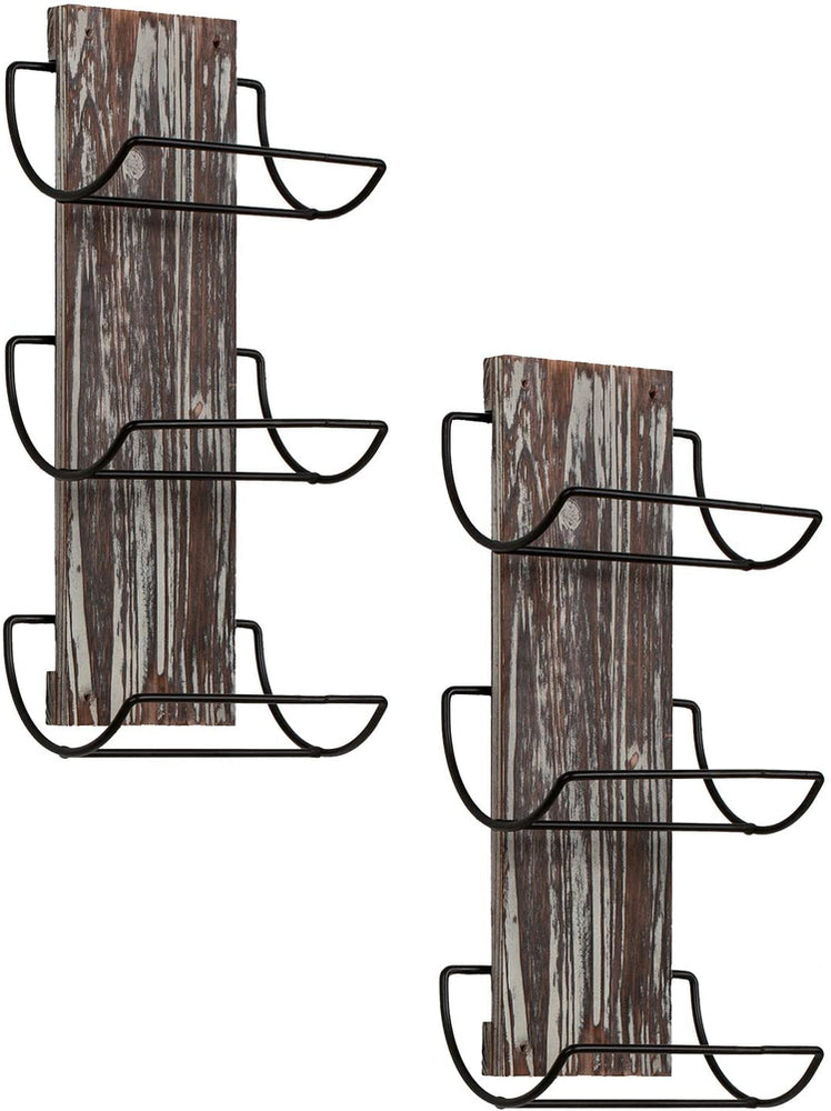 Set of 2, 3-Tiered Rolled Hand and Bath Towel Rack Wall Mounted Torched Wood and Matte Black Metal Wire-MyGift
