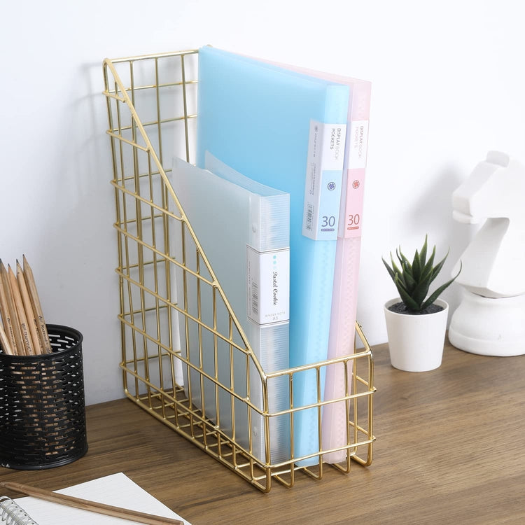 Brass Plated Metal Wire Desktop Organizer Magazine or File Folder Storage Holder Basket-MyGift