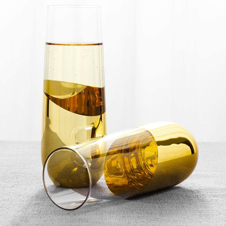 Set of 4, 10 oz Brass-Plated Sparkling Wine Glass, Modern Stemless Champagne Flutes-MyGift