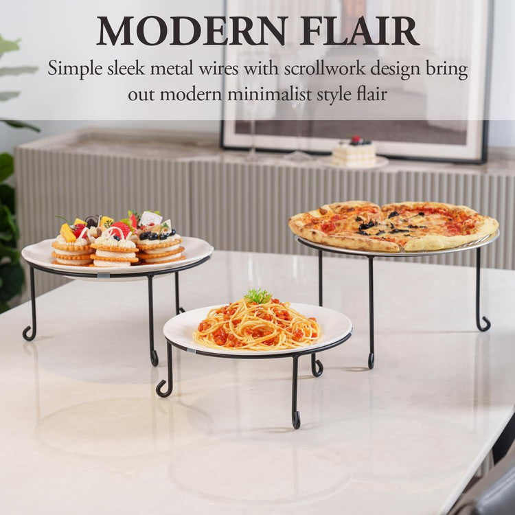 Black Metal Wire Pizza Tray Holder Pedestals, Tabletop Stands for Serving Platters, 3 Piece Set-MyGift